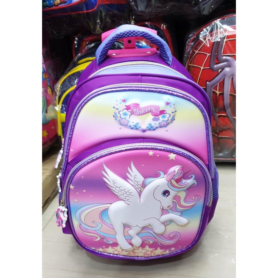 PROMO TERBAIK Tas Roda Dorong Trolley Anak TK Perempuan Motif Kuda Pony LOVE EMBOS Timbul 3Res IMPOR