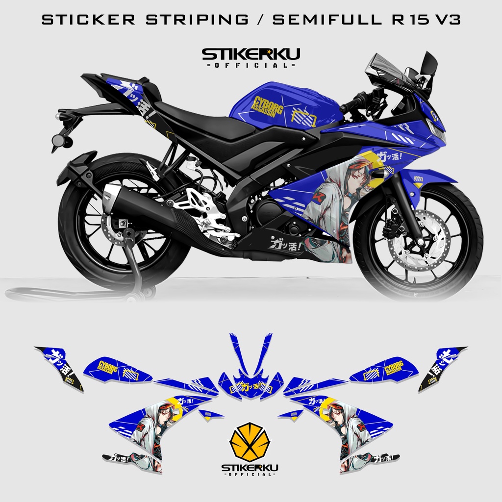 STICKER STRIPING / YAMAHA R15V3 / SEMIFULL / STOCK / DECALS  / R15 / V3 // STIKER / ANIME GIRLS  / 1