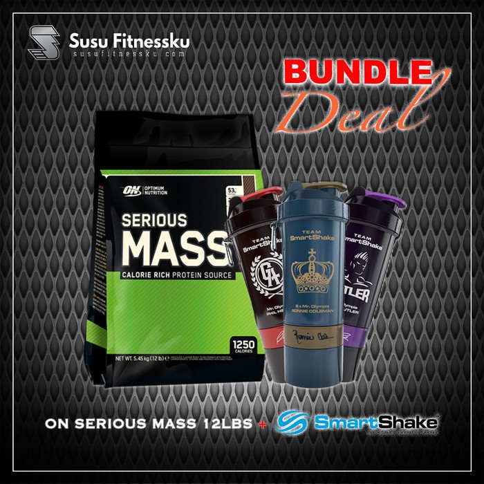 SUPLEMEN FITNESS ON Serious Mass Gainer 12 lbs Bundling Smart Shaker sp172