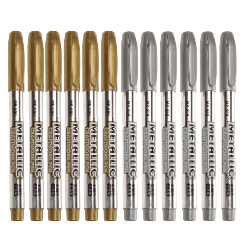 SIY  12Pc Gold Silver Resin Drawing Pen Graffiti Highlights Metallic Permanent Marker