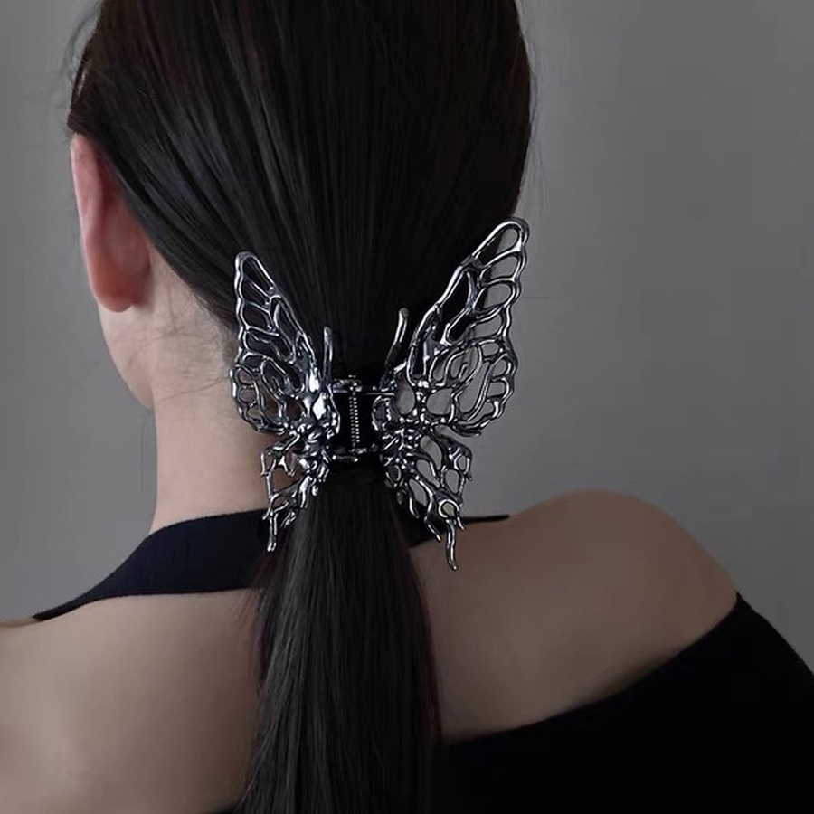 Jepit Rambut Ponytail Model Butterfly Hollow Bahan Metal Alloy Gaya Korea Untuk Wanita