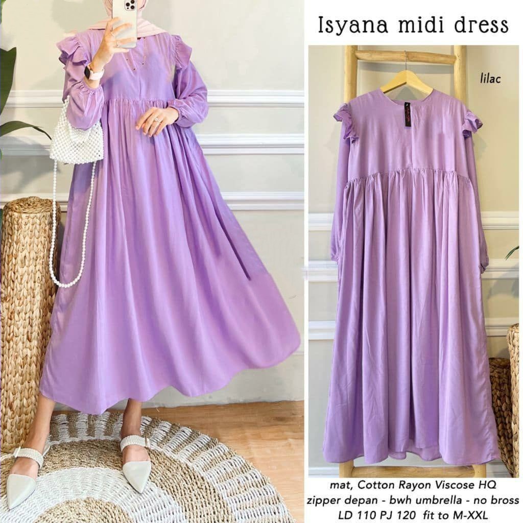 Isyana Midi Dress JUMBO LD 110 /Dress Muslim Terbaru 2022 / Long Tunik Polos Termurah Kekinian / OOTD Wanita