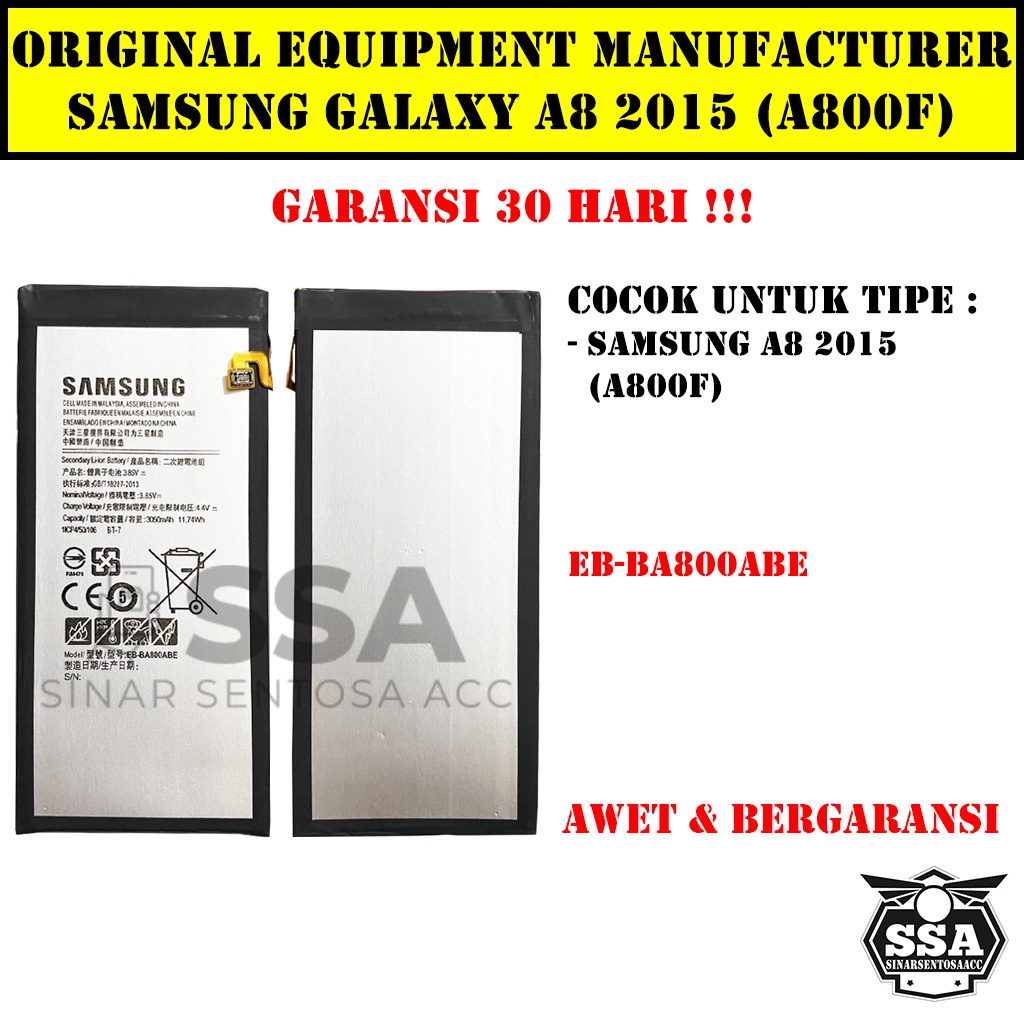 Baterai Original OEM Samsung Galaxy A8 2015 A800 A800F EB-BA800ABE BA800ABE EBBA800ABE HP Ori Battery Batrai Batre Batu Batere GARANSI AWET MURAH