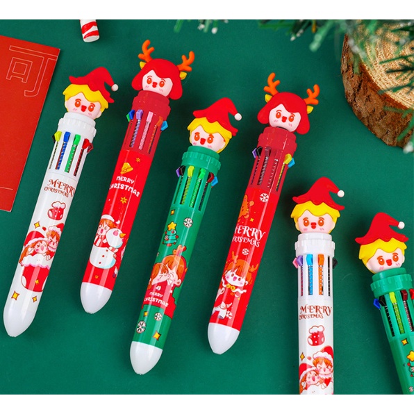 Bolpoin Warna CHRISTMAS 10 in 1 / Pulpen 10 Warna Tema Natal / Pena Warna 10in1 / Ballpoint Gel Pen Colorful / Pulpen Karakter Xmas 10 Warna / Pulpen Gel 0,5 mm