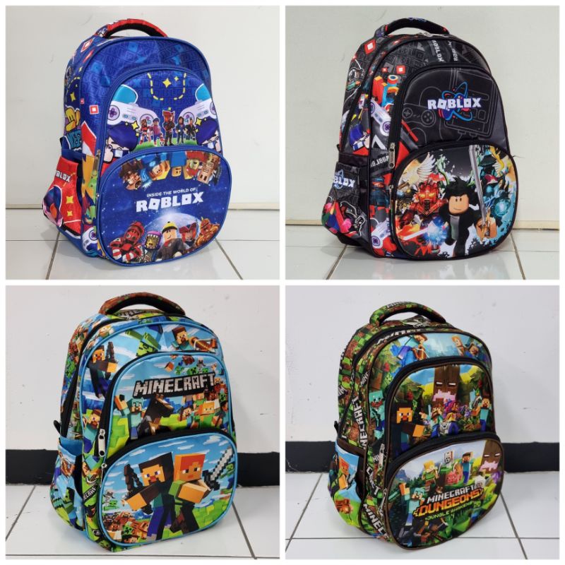 Tas Ransel 12&quot; - 15&quot; - 18&quot; 3 Kantong Roblox Minecraft - cocok untuk anak TK dan SD ro blox mine craft