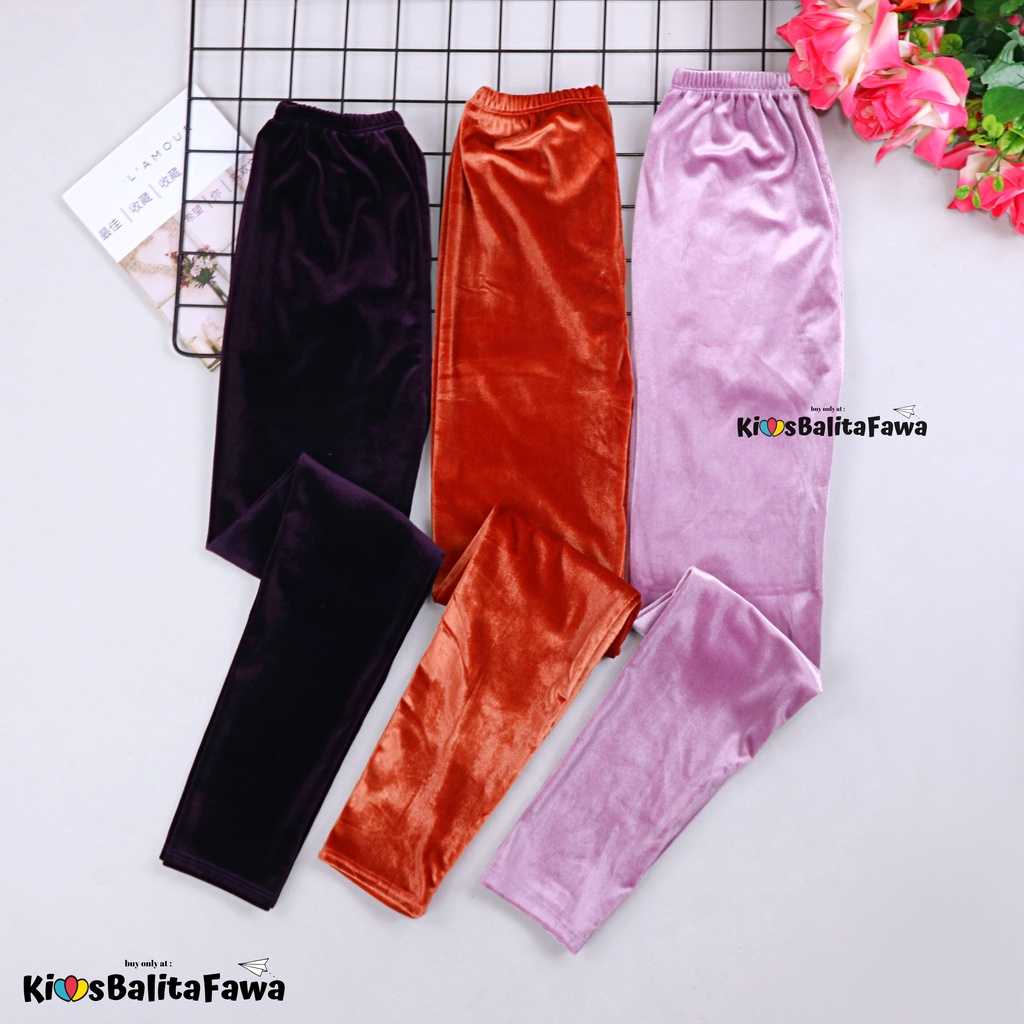 Legging Cleo 10-12 Tahun / Polos Celana Leging Bludru Panjang Pants Anak Cewek Perempuan Import Adem