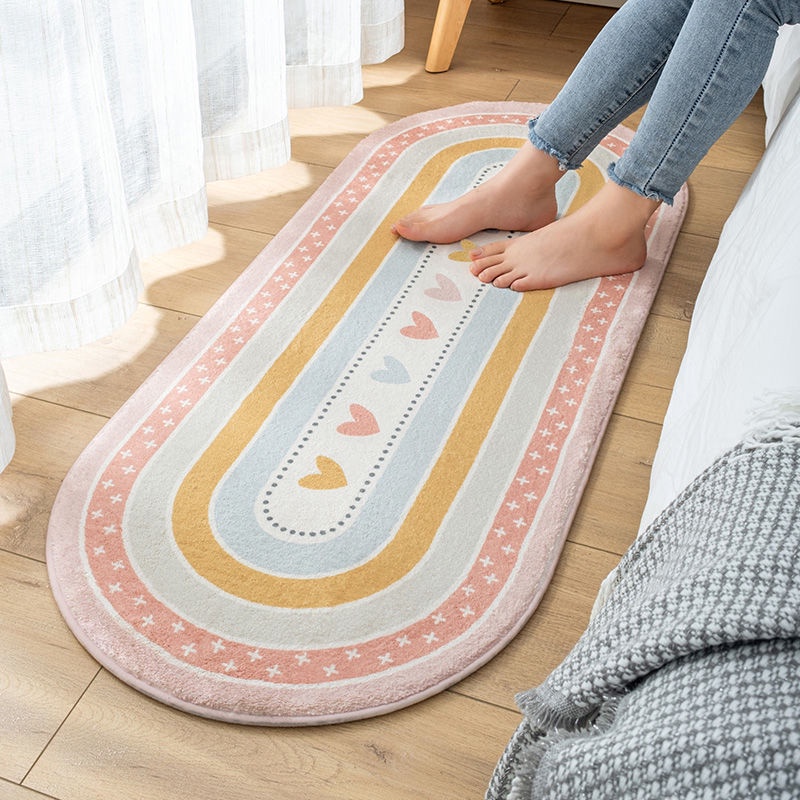 TOMUMUDA Karpet Kamar Tidur Keset Bulu Oval Bulat Panjang Keset Lantai Alas Kamar Tidur Lembut Tebal 50x120cm anti slip keset kaki