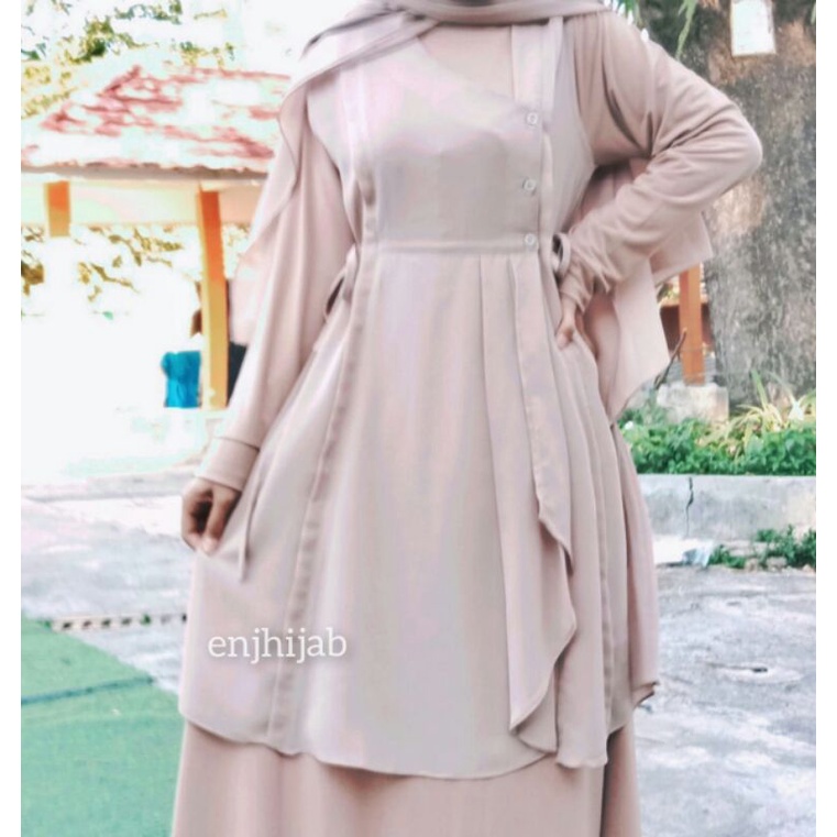 Outer Ceruty Baby Doll Aouter Wanita Remaja Modis Long Vest Tanpa Lengan Fashion Muslim Busui Cardigan Polos Outher Baju Gamis Kekinian Korean Style Enjhijab