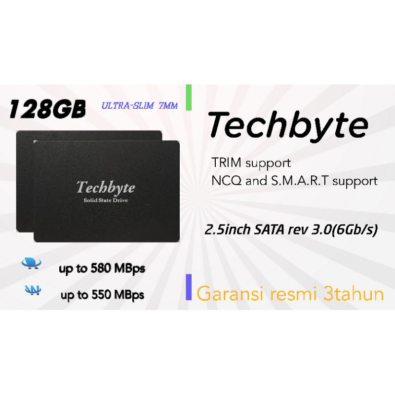 Techbyte SSD 128GB New garansi 3tahun bukan 120GB