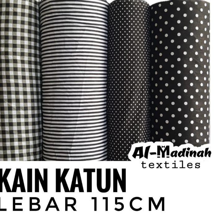 HOT SALE KODE-288 KAIN KATUN WARNA HITAM METERAN // MOTIF KOTAK, SALUR STRIP BLASTER, POLKADOT