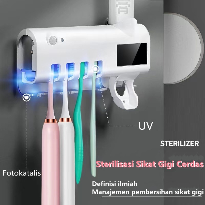 Dispenser Odol Tempat Sikat Gigi TOUCH ME Rak ToothPaste &amp; Brush Set WHITE Otomatis Pasta Holder