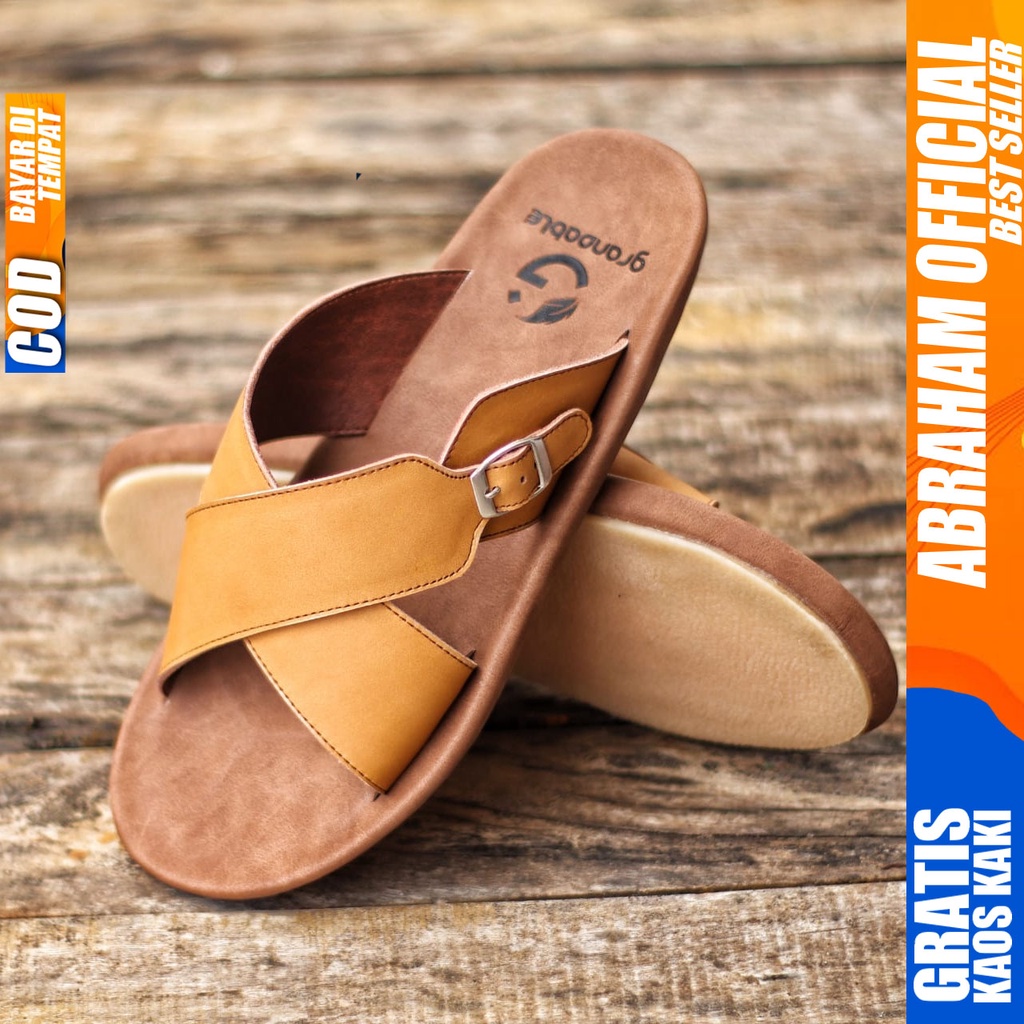 ABRHM x XPER Sandal Sendal Slide Pria Kulit Asli