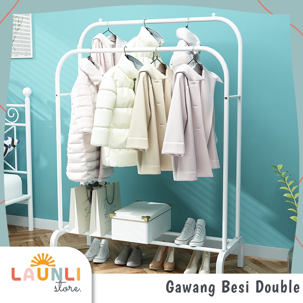 Stand Hanger Baju Gawang Besi 2  & 1 Tiang Stand Hanger Besi Double Standing Rak Display Butik
