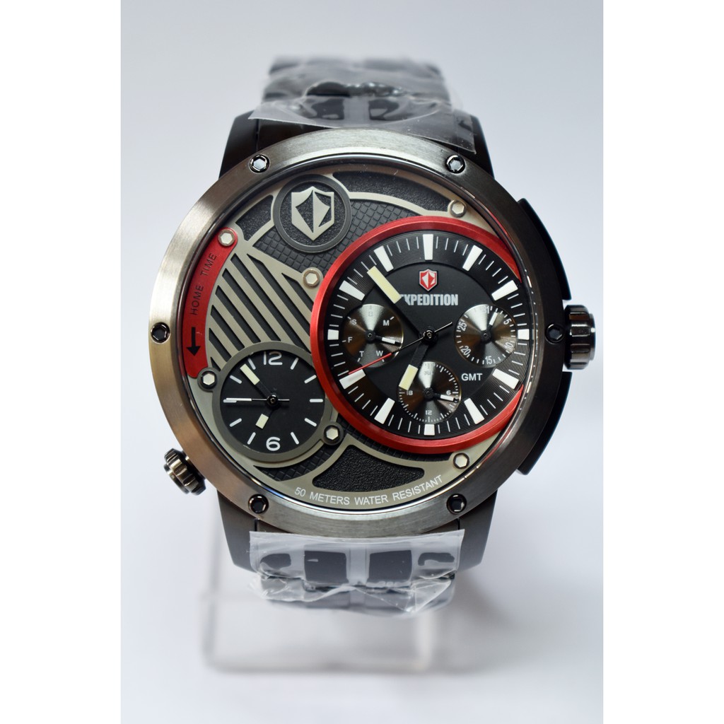Jam Tangan Expedition Pria Cowok Dualtime E 6736 M Black Red Original