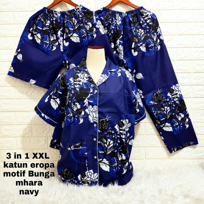 Piyama dewasa 3 in 1 jumbo/XXL motif bunga