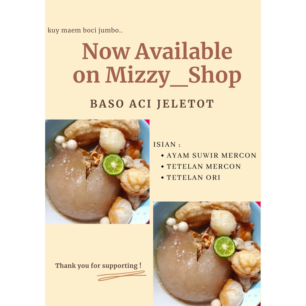 

BASO ACI JUMBO (ayam suwir+baso mercon/tetelan)