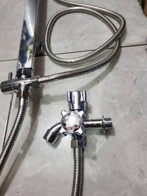 Paket shower tiang set coulomn stainless minimalis bano + kran cabang