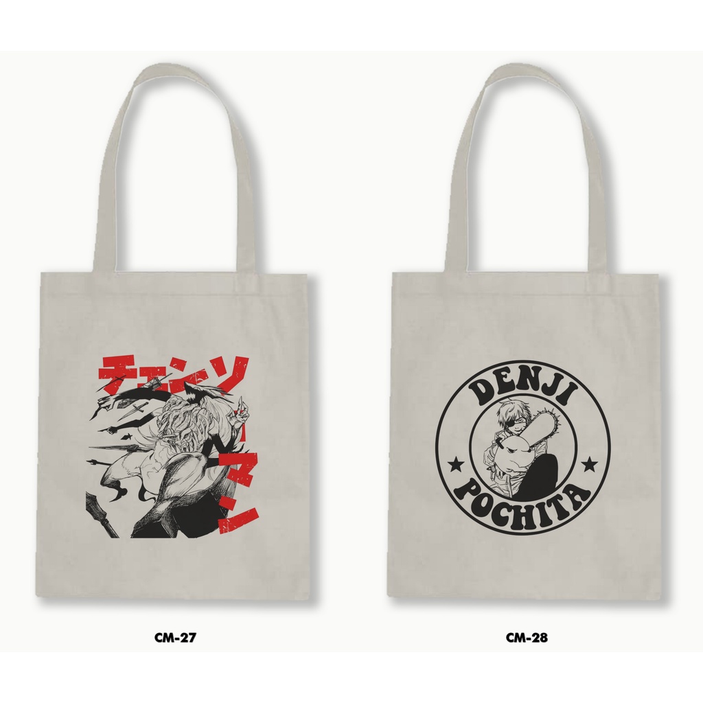 Tas Tote Bag Resleting Kanvas/Blacu  - Chainsaw Man / Anime / Manga 02