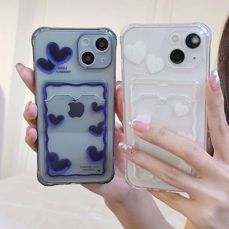 Soft Case Transparan Motif Hati Untuk iPhone 12 13 Pro MAX 11 X XR XS MAX 7 8 Plus