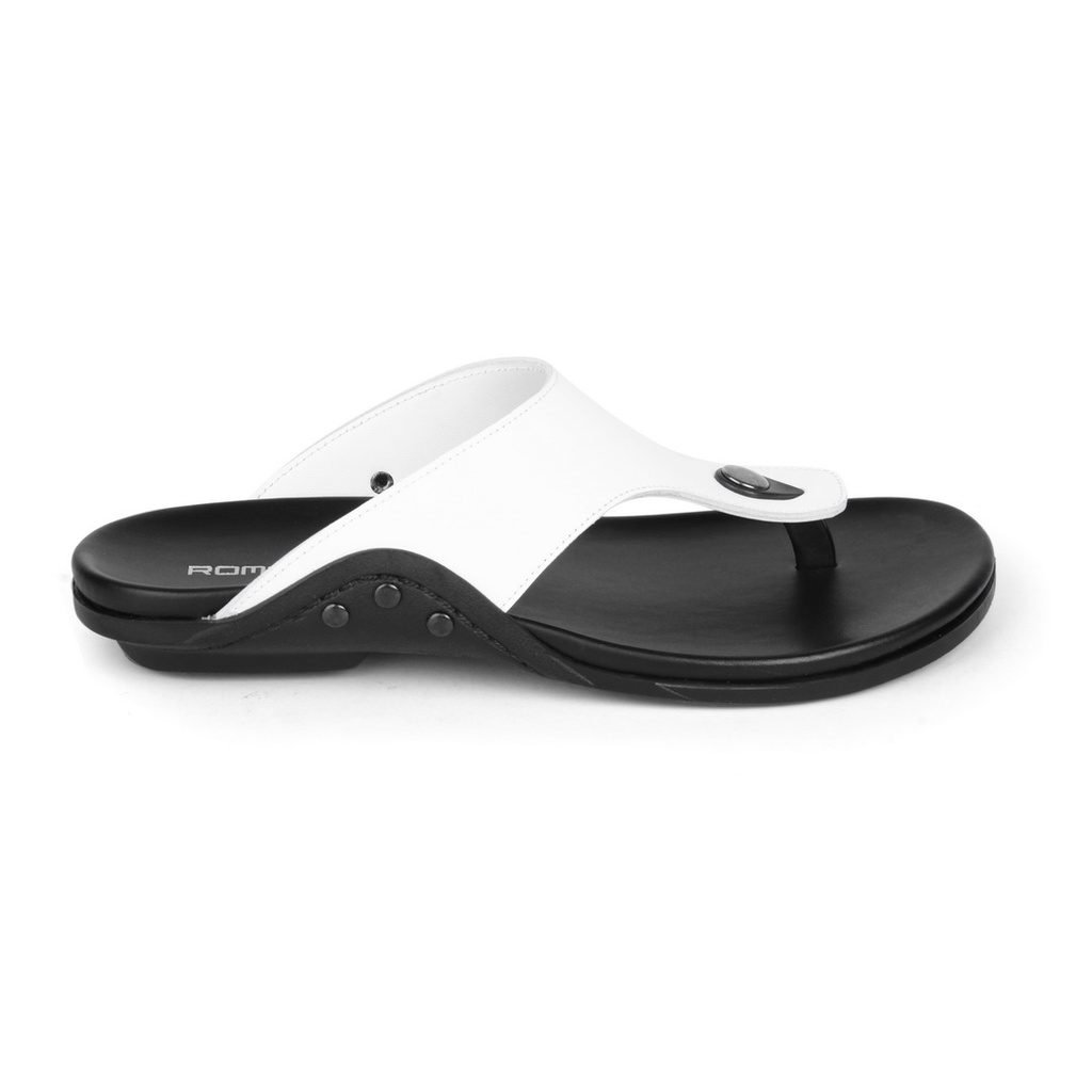 Sandal Pria ROMENACO LCL04 White Black Upper Kulit asli warna Putih hitam