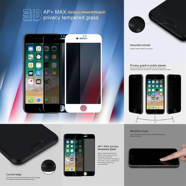 nillkin privacy tempered glass ipone 7 plus - 8 plus