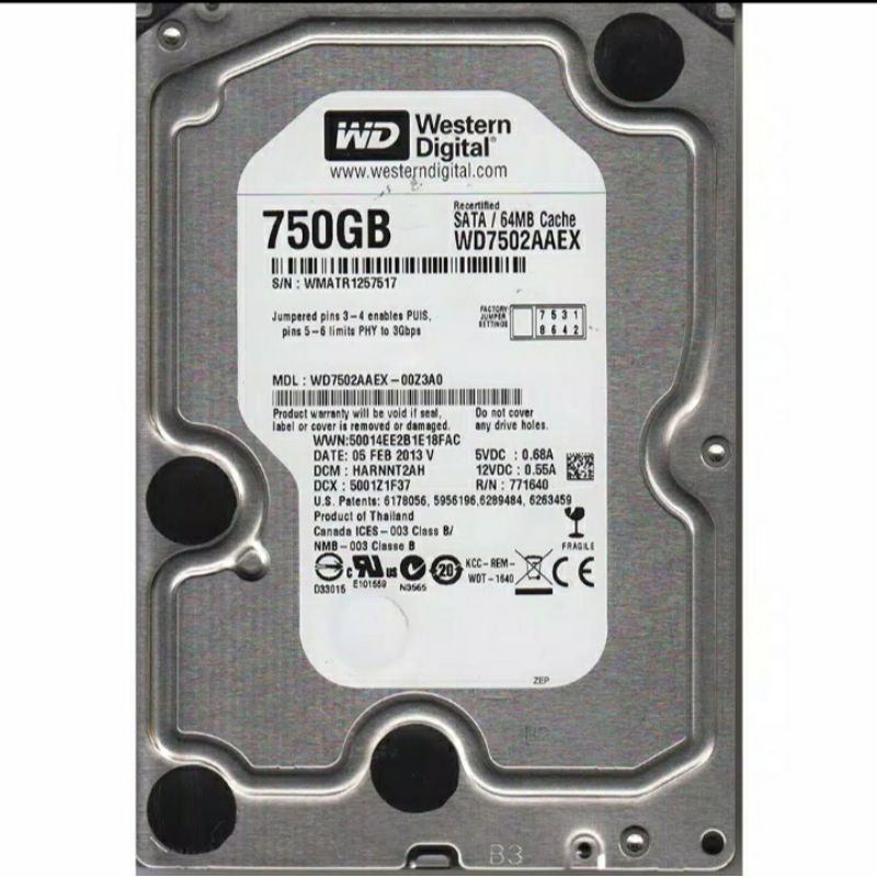 Harddisk Internal  WD Caviar Black 750GB - 7200RPM 64MB Saya 6GB/s