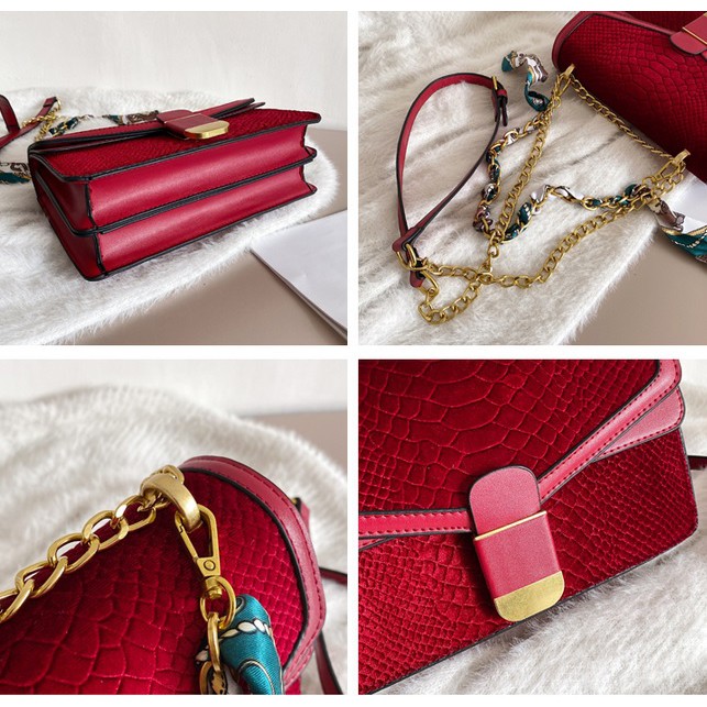BJ81763 - BLACK/GRAY/GREEN/RED - TAS SLEMPANG SYAL SCARF TALI RANTAI IMPORT TAS WANITA FASHION IMPORT MODIS ELEGAN TERMURAH TERLARIS TERBARU BAGSTORE JAKARTA TAS BATAM GT1763