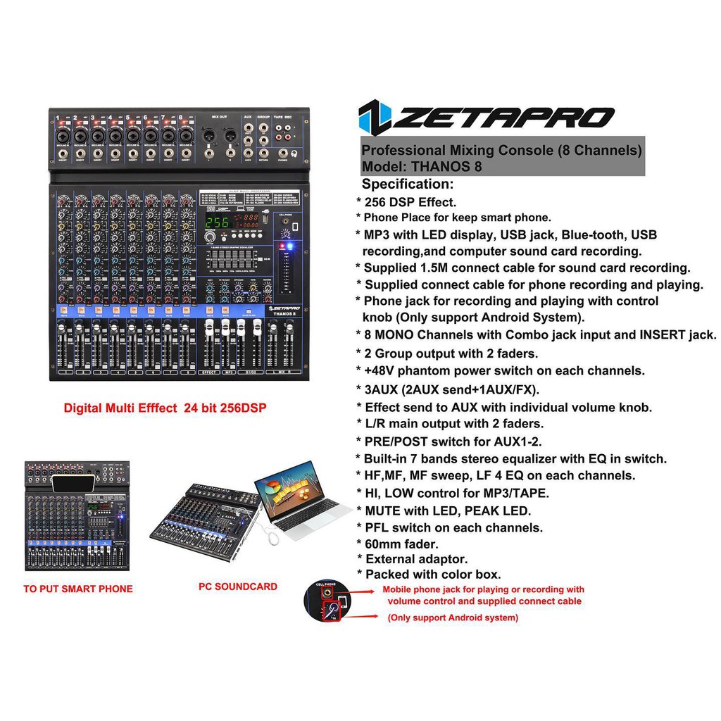 Mixer Audio ZETAPRO Thanos 8 Channel MIXER ZETAPRO THANOS 8CH mixing consule
