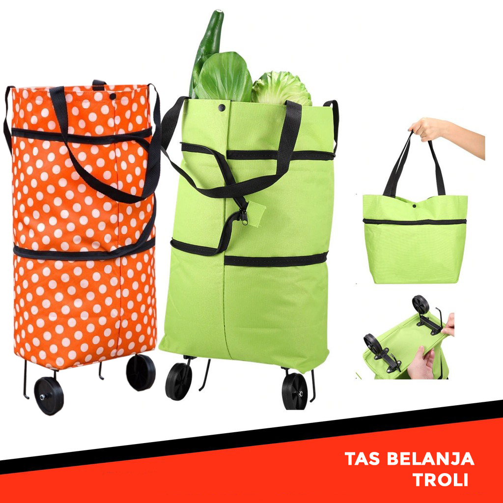 Tas Tote Bag Belanja Wanita Troli Motif Dan Polos Multifungsi Trolly Bag Foldable