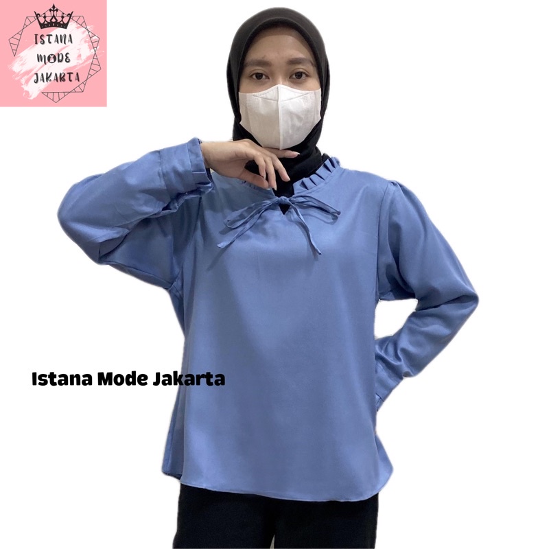 ISTANA MODE JAKARTA Aurelia baju atasan wanita terbaru blouse korean style blouse wanita lengan panjang-BIRU DENIM