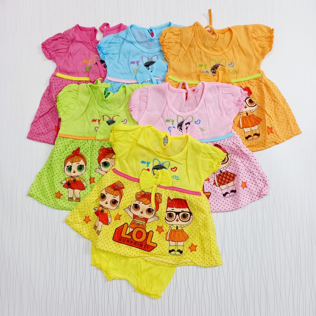 COD Paket Isi 6 Pcs Dress Anak Bayi Motif Campur Baby Alicia