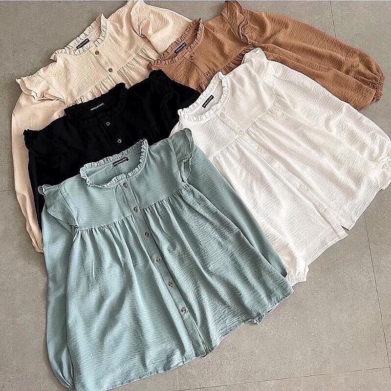 ZAHIRA BLOUSE RAYON CRINKLE / ATASAN WANITA RUFFLE KERAH PASTEL