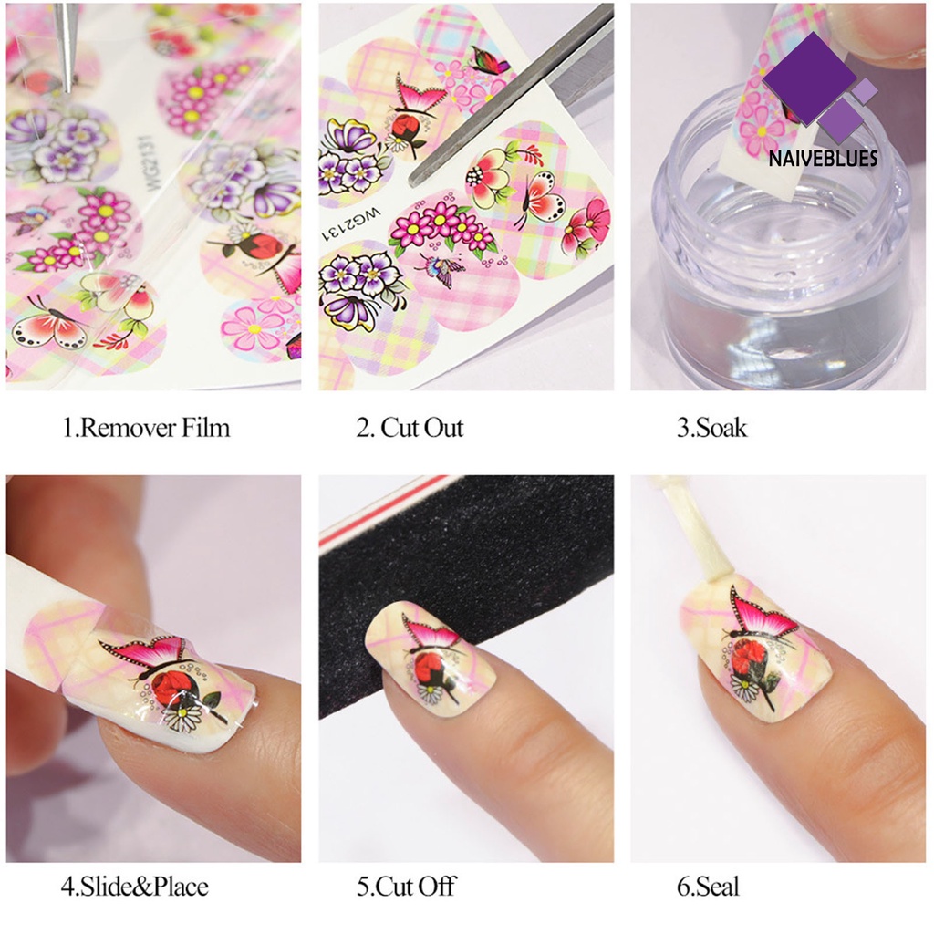 Naiveblue &gt; 24Pcs / Set Stiker Kuku Motif Kupu-Kupu Untuk Nail Art / Manicure Wanita Butterfly