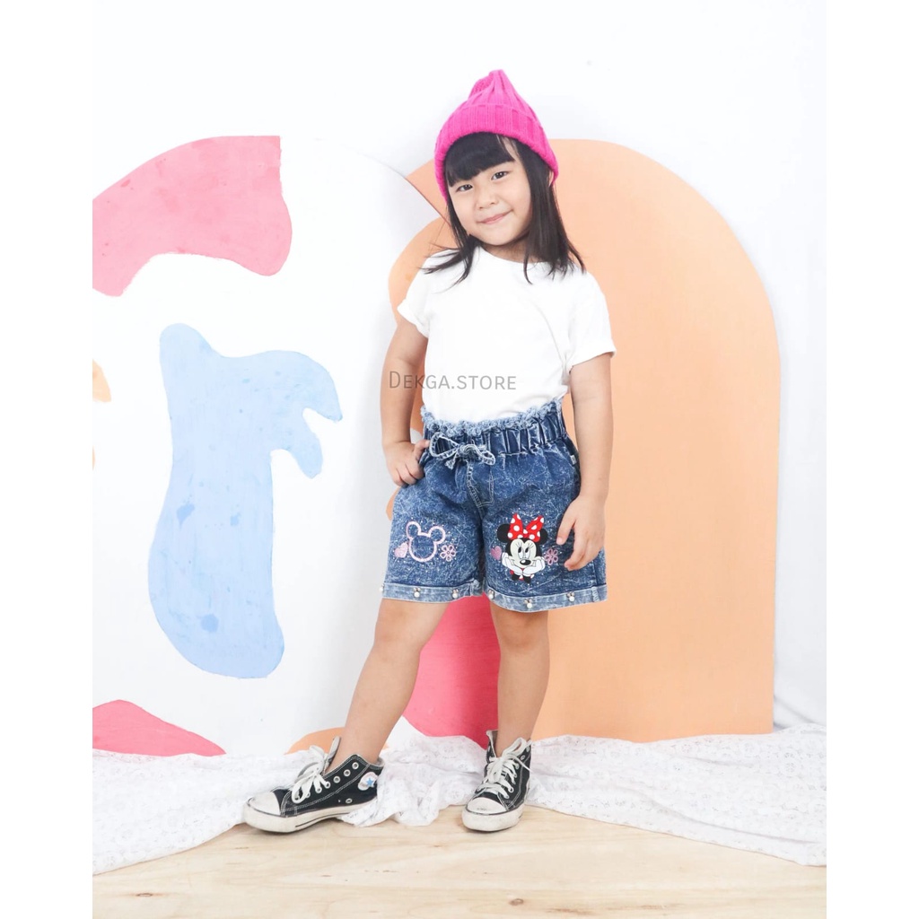 Celana hotpant anak full karet bawahan anak perempuan usia 1-12tahun motif sablon pony mickey aksen mutiara