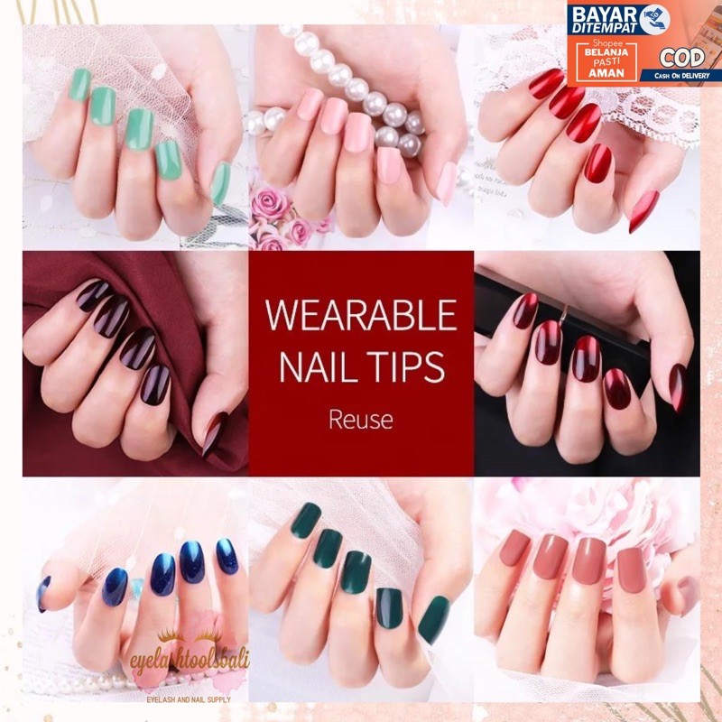 KUKU PALSU 24PCS DENGAN LEM FALSE NAIL TIPS POLOS GLOSSY MATTE OVAL