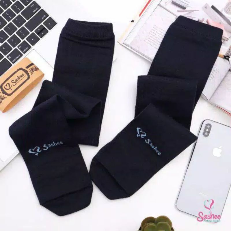 ORIGINAL Kaos Kaki Wudhu Panjang Selutut | Kaos Kaki Sashee Wudhu Panjang Muslimah Polos-Hitam