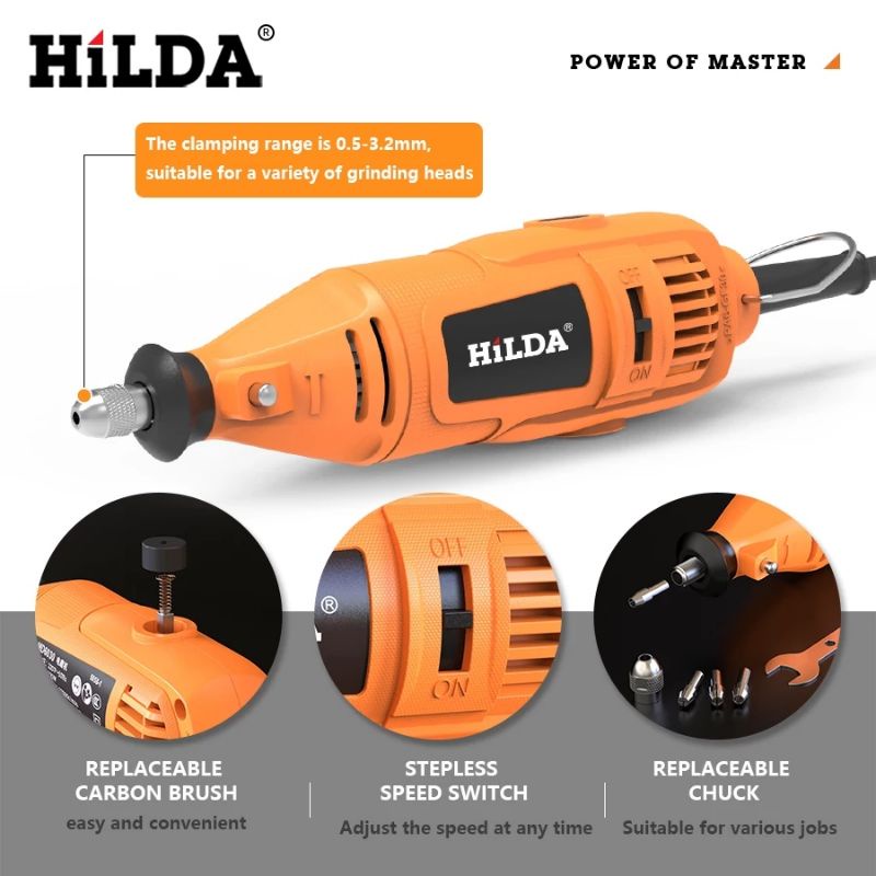 Hilda Bor Listrik Polishing Engraver Grinder 200W 3000RPM