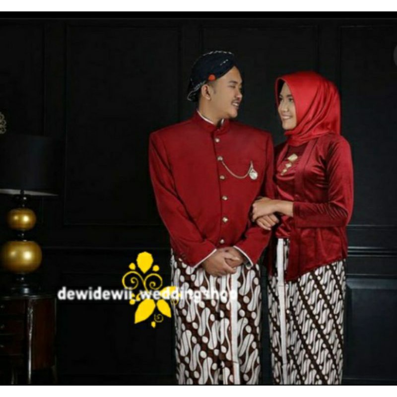 Baju Prewedding (BONUS BENGGOL BESKAP) / BAJU COUPLE ADAT JAWA, Motif Lereng KeciL