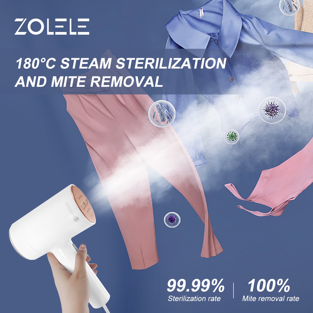 ZOLELE Setrika Uap Portable Genggam Steamer Iron Laundry Elektrik Iron Listrik Mini Rumah Penghapusan Garment Setrika Datar Pakaian Generator Handy Low Watt Selang Setrika Baju Brush Tangga Travel  Penghapusan ZG101