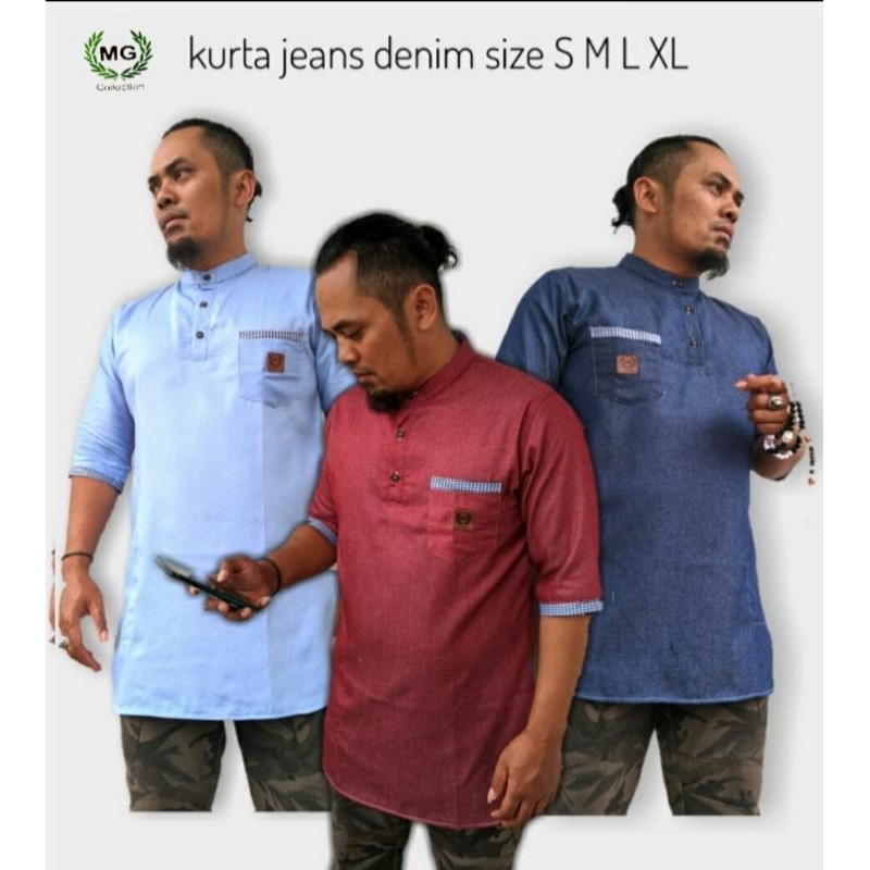 Koko Kurta Dewasa Bahan Soft Denim // Koko kurta lengan 3/4 Dewasa bahan jeans soft denim.