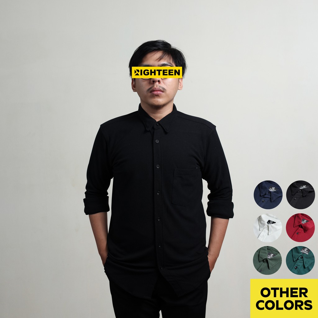 Righteen Kemeja Pique Black Polos Pria Polo Lengan Panjang | Hitam | Premium