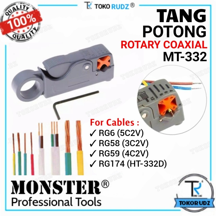 Tang Potong Kupas Kabel RG6 RG58 RG59 Coaxial Rotary Cable Cutter MONSTER MT332