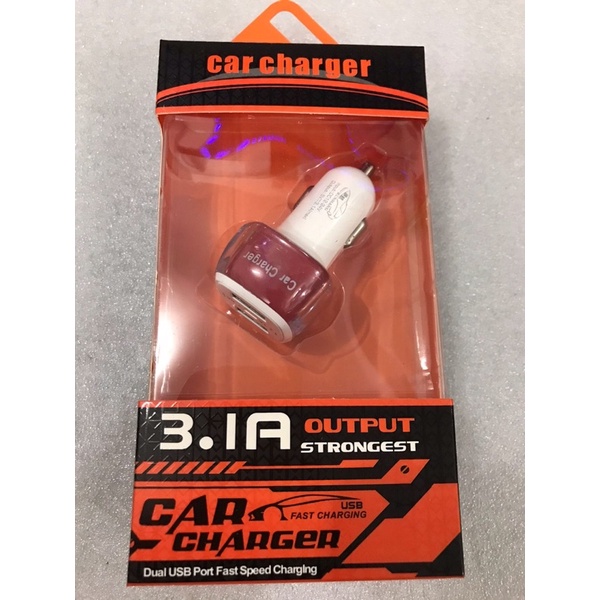 Batok Charger mobil 2output 3,1Ampere TRANS Car Charger