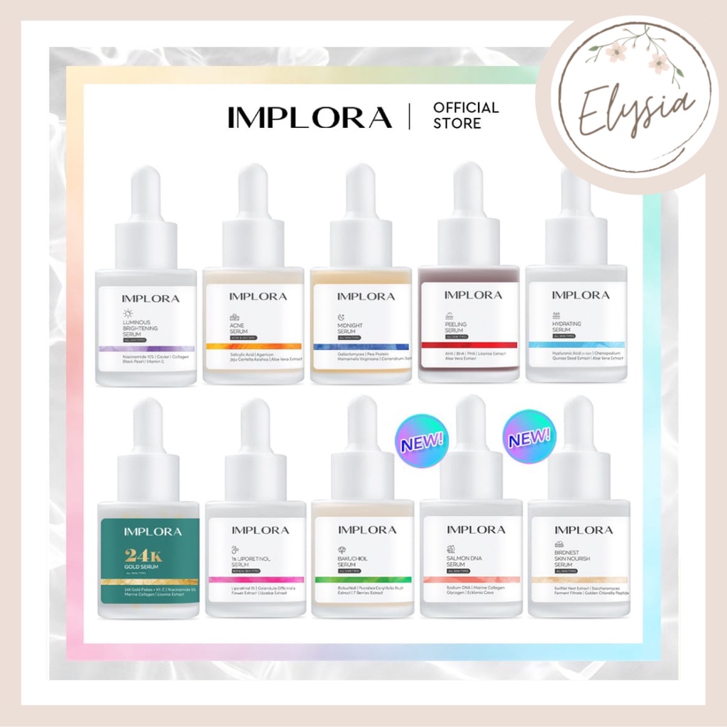 [SALE] Implora Face Serum 20 ML - Serum Wajah - LUMINOUS BRIGHT / ACNE / PEELING / MIDNIGHT / HYDRATING /24K GOLD