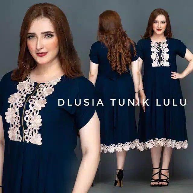 DASTER ARAB DLUSIA TUNIK LULU || RAYON SUPER GRADE A || RESLETING-Navy