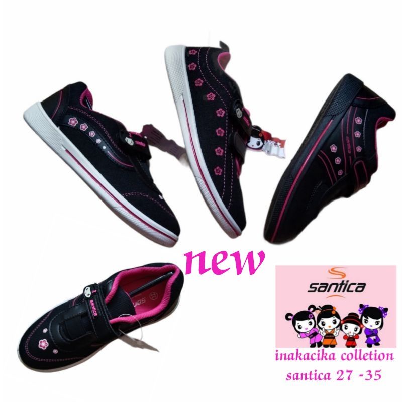 sepatu sekolah anak perempuan cantik santica original yuriko Namira hitam fuxia TKSD