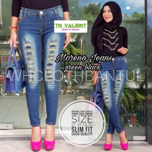 Celana Panjang Ripped Jeans Hijau Army / Celana Panjang Jeans Sobek Lapis Hijau Army Murah