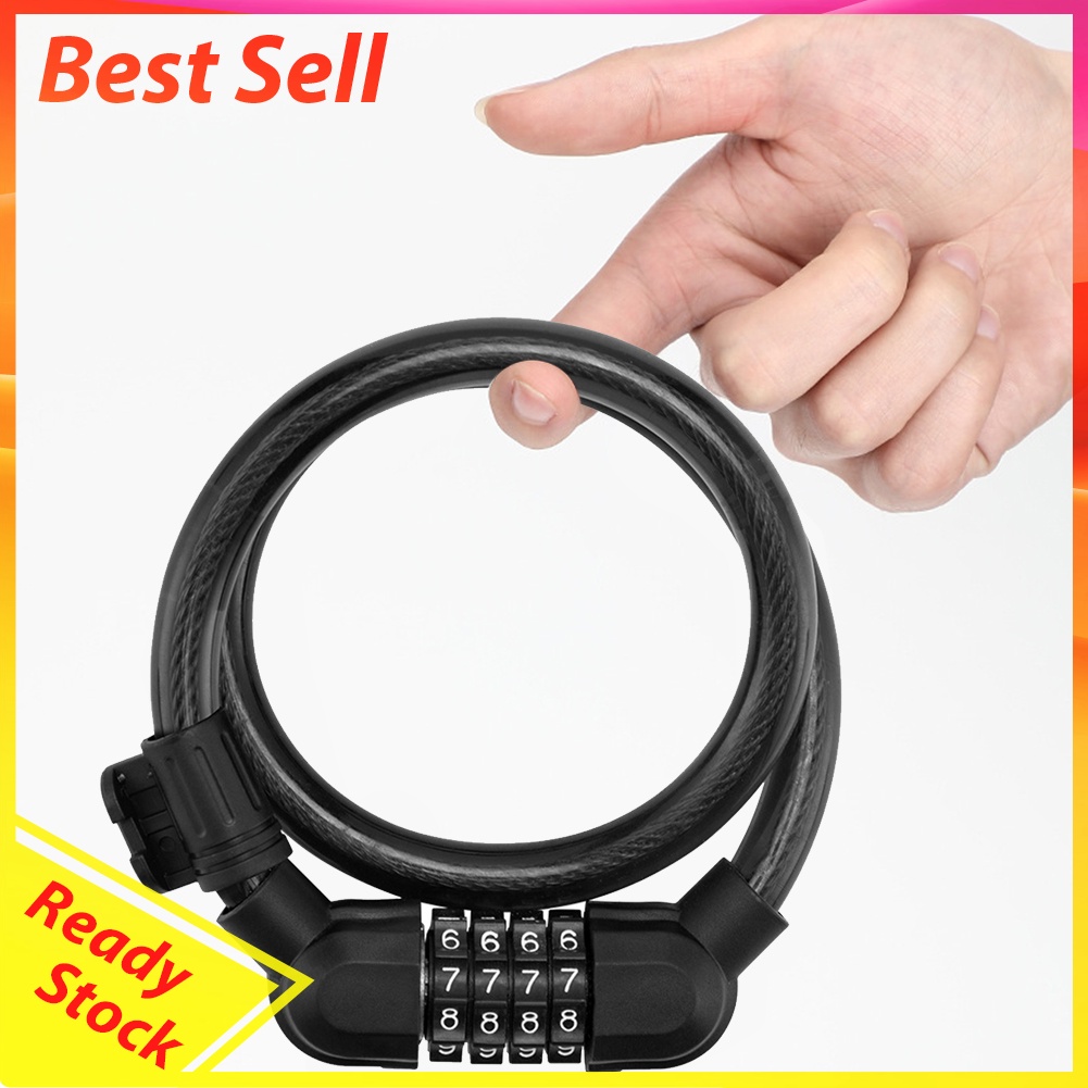 4-Digit Password Anti-Theft MTB Bike Steel Cable Locks with Lock Bracket