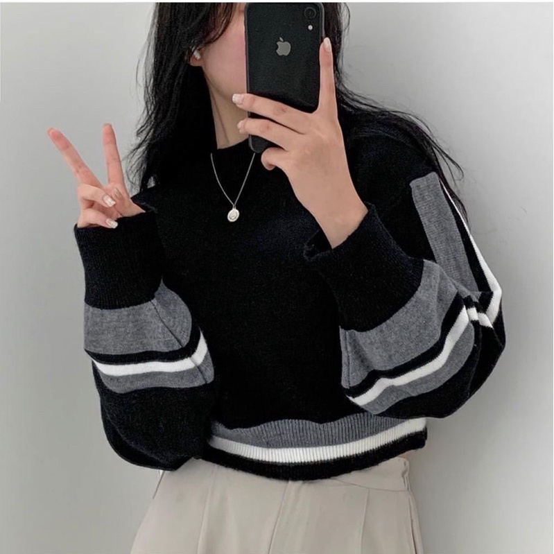 Ayuna knite croope sweater rajut wanita korean