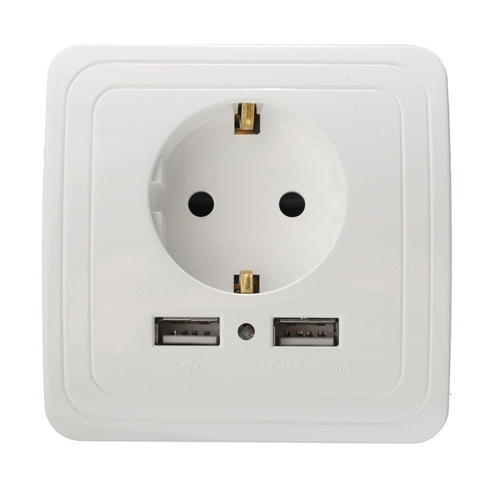 Taffware Stop Kontak Dinding EU Plug dengan 2 USB Port